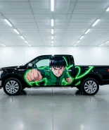 Custom anime pickup truck wrap designed and installed in Maryland