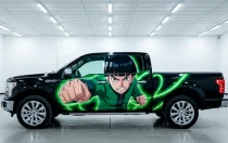 Custom anime pickup truck wrap designed and installed in Maryland