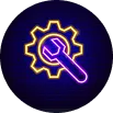 Ícono neón de llave y engrane.