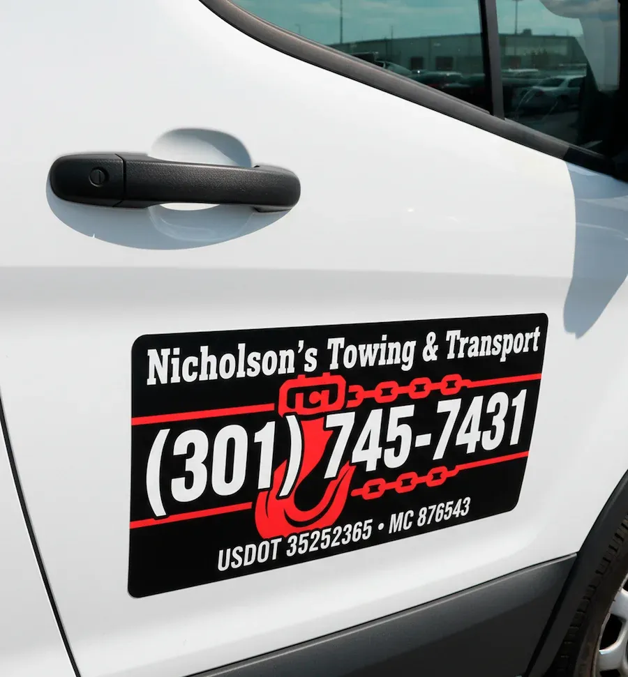 Commercial towing company vehicle magnet in Maryland
