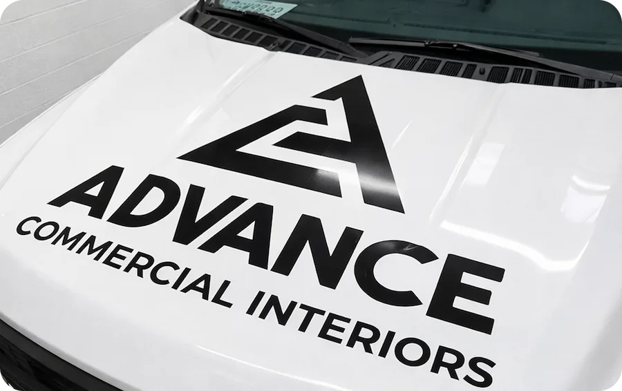 Custom hood vinyl graphic for Advance Commercial Interiors in Gaithersburg, Maryland